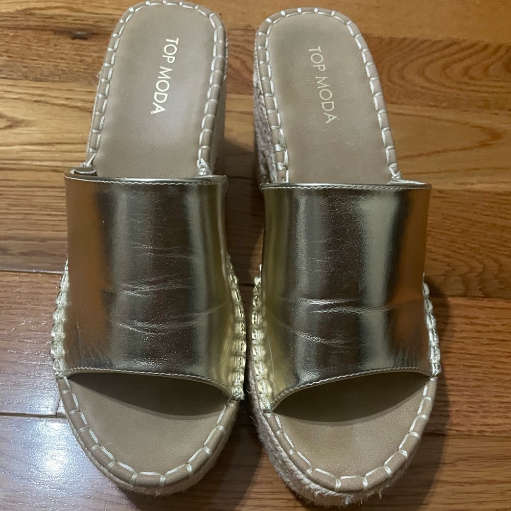 TOP Moda Women's Metallic Gold Espadrille Slides